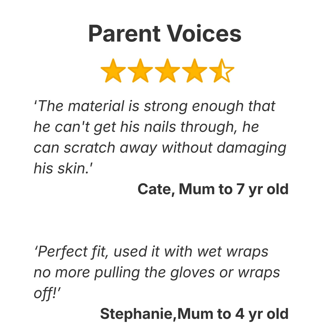 Product reviews with star ratings and text from parents on a white background