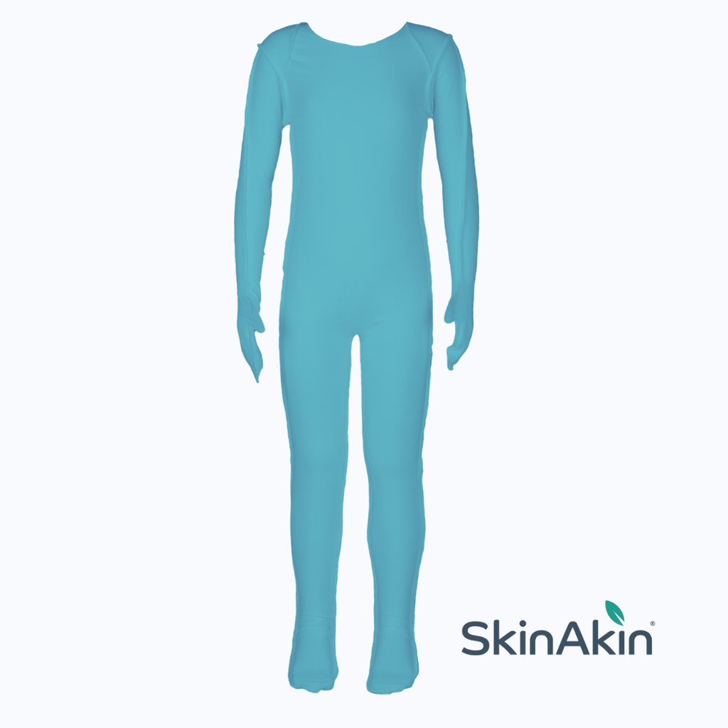 A picture of turquoise green skinakin eczema clothing's zipped free eczema pyamas.
