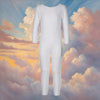 Breathable, hypoallergenic daysuit for eczema-prone skin, presented with a soft cloudy background for a gentle aesthetic
